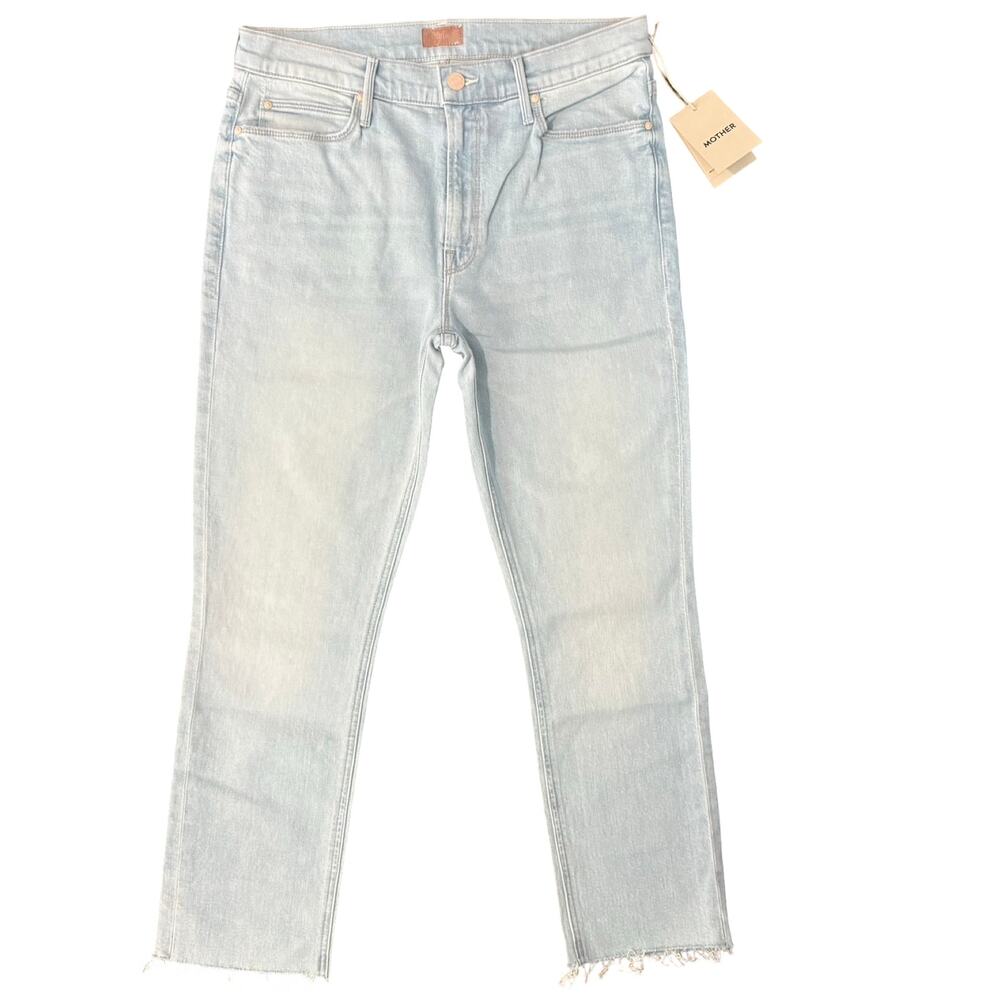 Mother Mid Rise Dazzler Crop Fray Ahead Of Its Time Light Wash Jeans Size 30 NEW